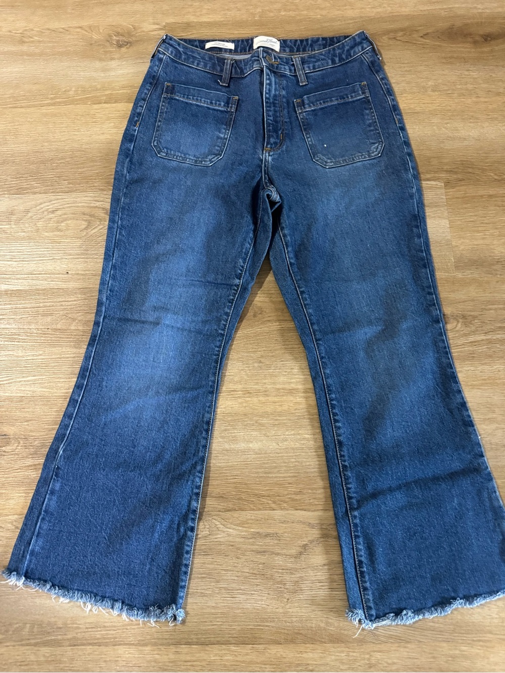 Universal Thread Dark Blue Flare Jeans with Raw Hem
